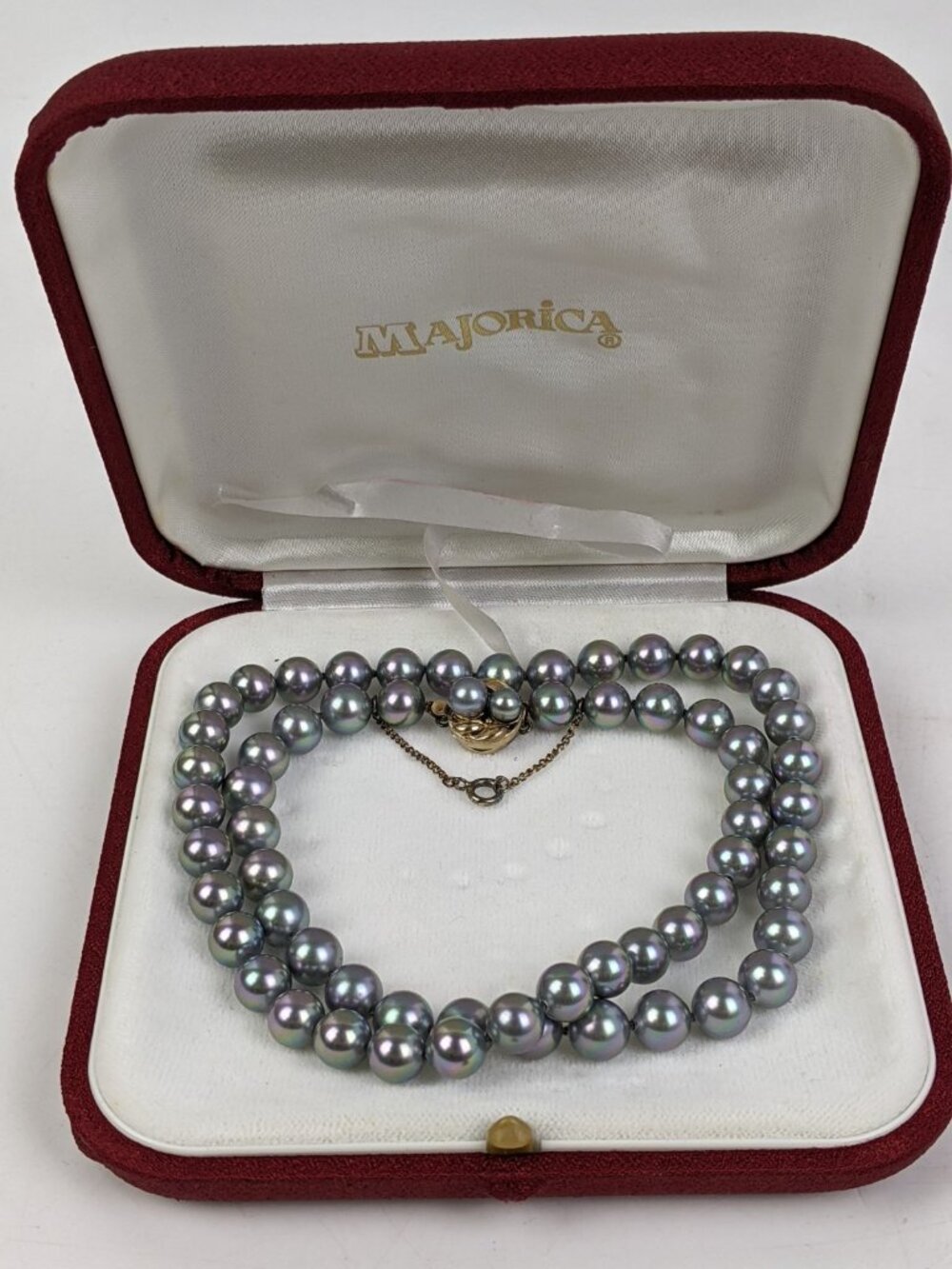 Majorca Iridescent Gray Pearls Sterling Clasp w/ Box & Papers